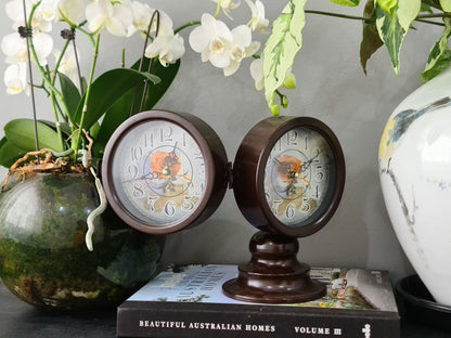 Brown Mantel 23.6 Cm Double Side Table Clock