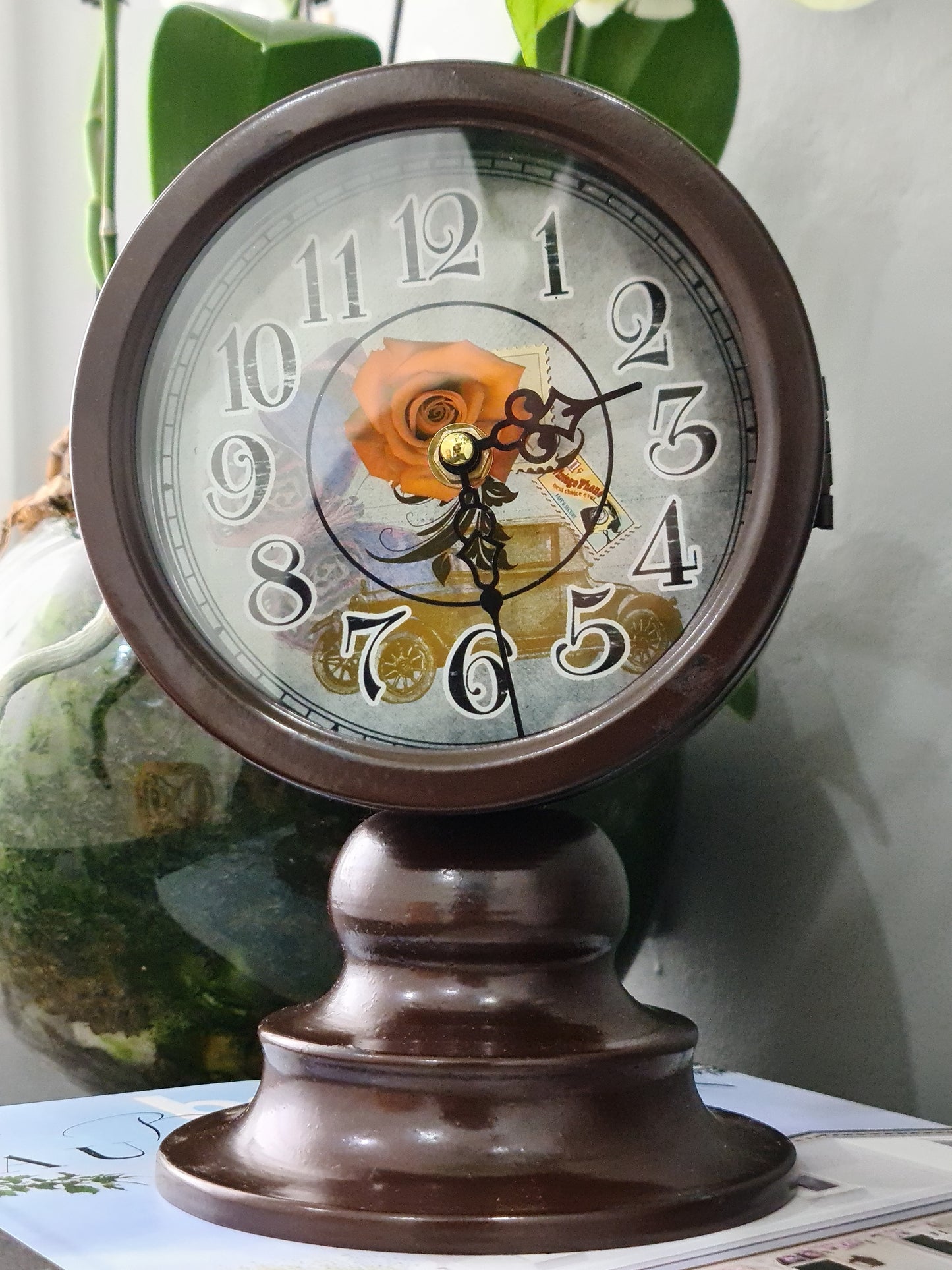 Brown Mantel 23.6 Cm Double Side Table Clock