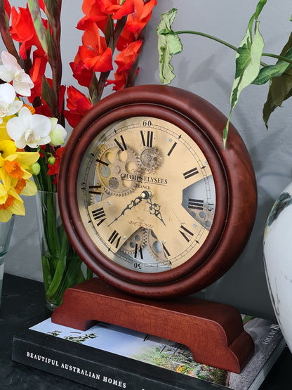 Champs Elysee France 30 Cm Antique Wooden Gear Table Clock