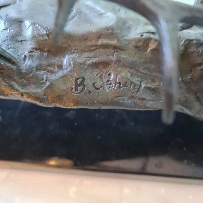 Elk vs Bear Bronze and Marble Sculpture