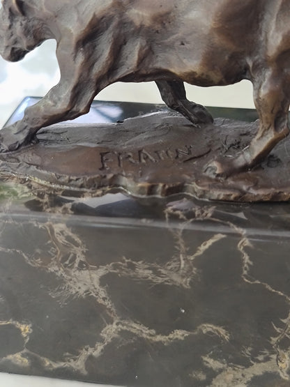 Leopard Cougar Bronze Sculpture On Marble Base