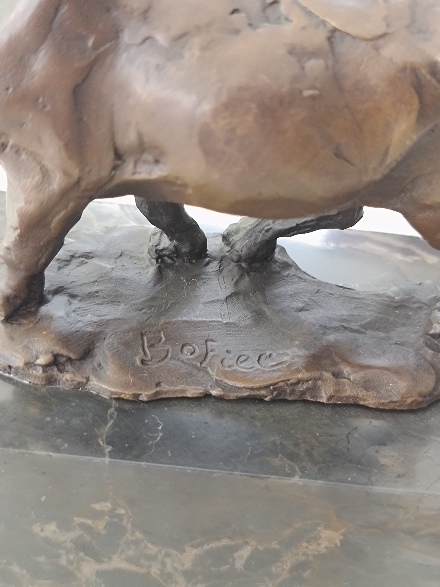 Rhinoceros Rhino Bronze Sculpture Art Deco Style Gift on Marble