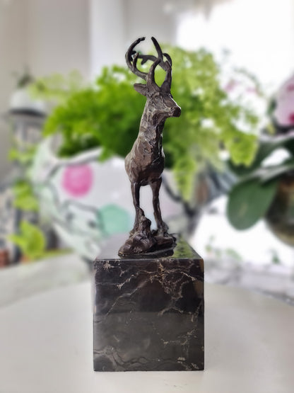 Art Deco Elk Deer Sculpture on Marble Base, Art,  Gift, Bookend