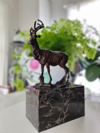 Art Deco Elk Deer Sculpture on Marble Base, Art,  Gift, Bookend
