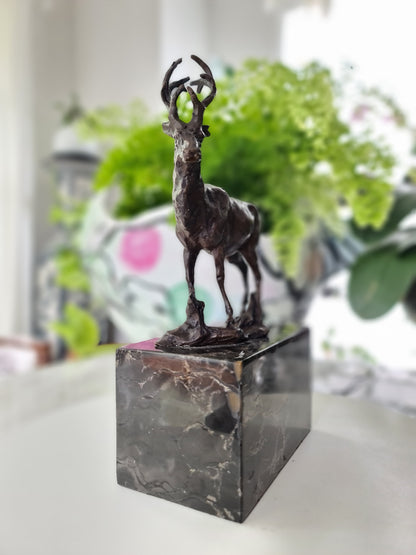Art Deco Elk Deer Sculpture on Marble Base, Art,  Gift, Bookend