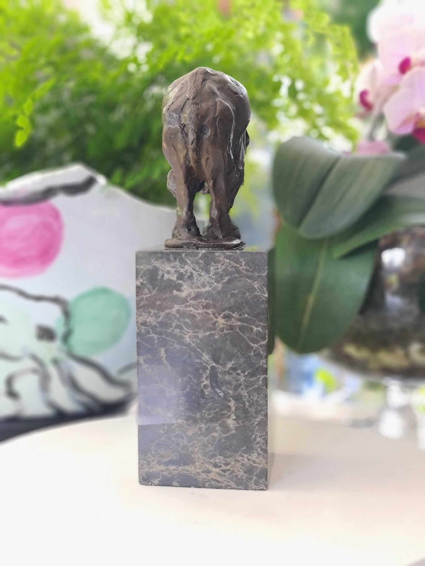 Elephant Figurine Bronze Sculpture: Art Dco Wildlife on Marble