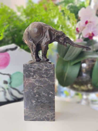 Elephant Figurine Bronze Sculpture: Art Dco Wildlife on Marble