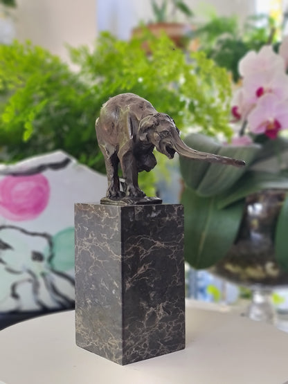 Elephant Figurine Bronze Sculpture: Art Dco Wildlife on Marble