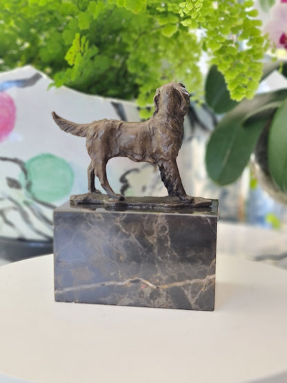 Spaniel Dog Solid Bronze Sculpture on Marble Base
