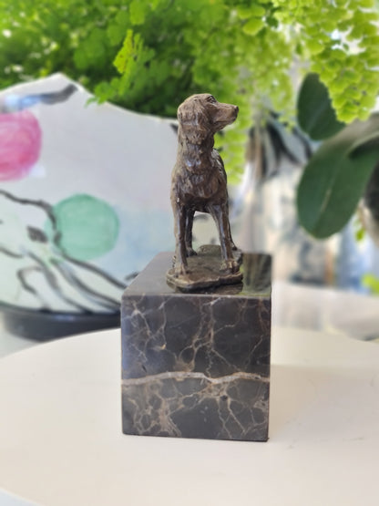 Spaniel Dog Solid Bronze Sculpture on Marble Base