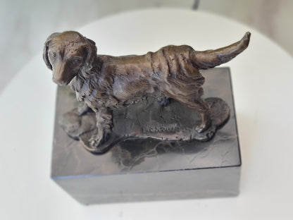 Spaniel Dog Solid Bronze Sculpture on Marble Base