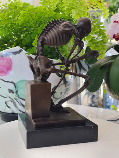 Bronze Statue Skull Skeleton thinker sculpture Art Deco