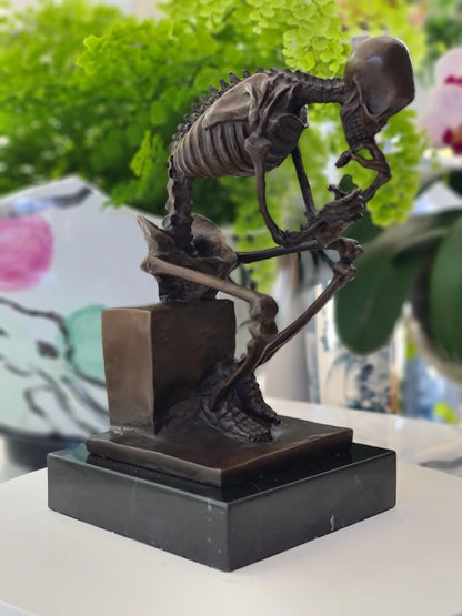 Bronze Statue Skull Skeleton thinker sculpture Art Deco