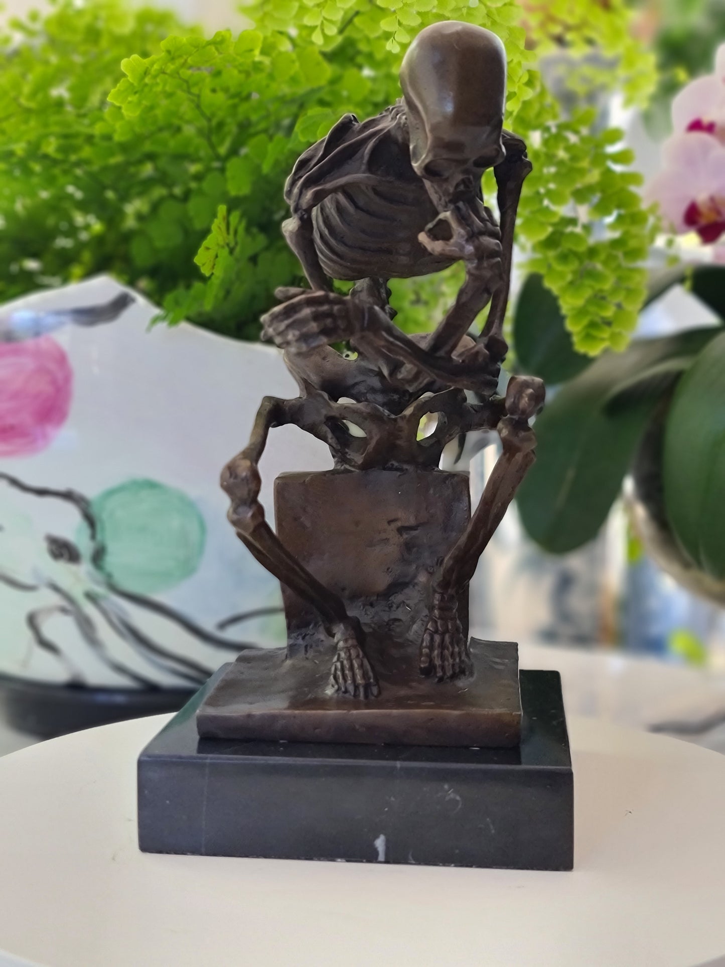 Bronze Statue Skull Skeleton thinker sculpture Art Deco