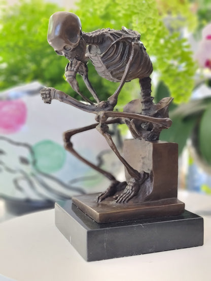 Bronze Statue Skull Skeleton thinker sculpture Art Deco