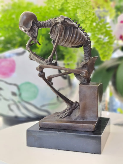 Bronze Statue Skull Skeleton thinker sculpture Art Deco