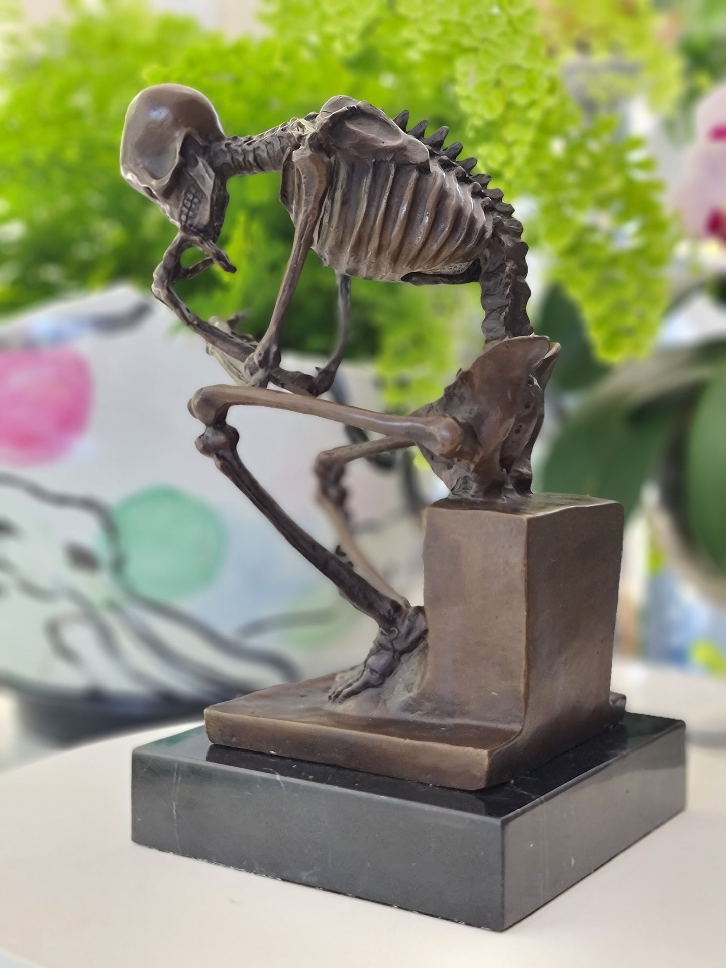 Bronze Statue Skull Skeleton thinker sculpture Art Deco