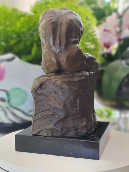 Elegant Bronze Marble Base Statue Rodin`s The Thinker Sculpture Art Figure.