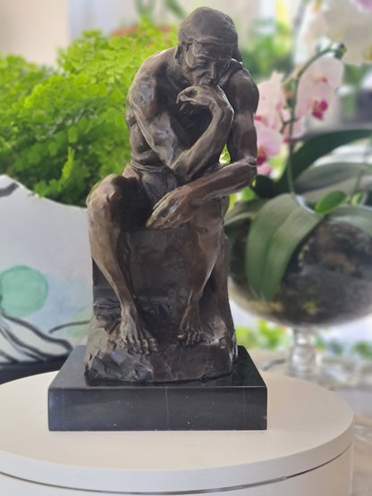 Elegant Bronze Marble Base Statue Rodin`s The Thinker Sculpture Art Figure.