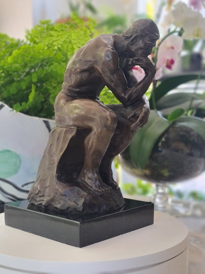 Elegant Bronze Marble Base Statue Rodin`s The Thinker Sculpture Art Figure.