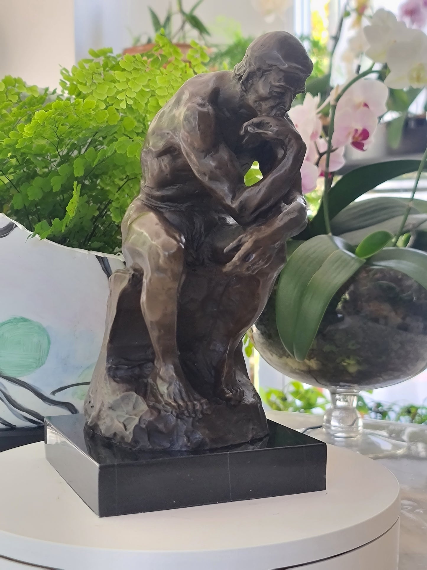 Elegant Bronze Marble Base Statue Rodin`s The Thinker Sculpture Art Figure.
