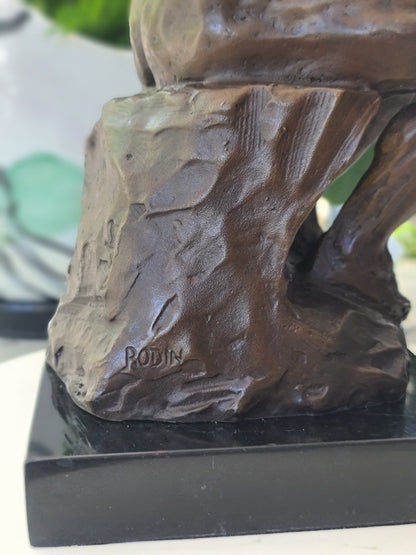 Elegant Bronze Marble Base Statue Rodin`s The Thinker Sculpture Art Figure.