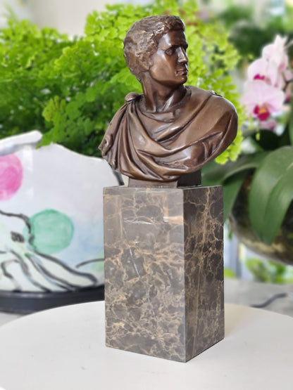 Bronze Sculpture of Caesar Augustus Bust on Marble Base