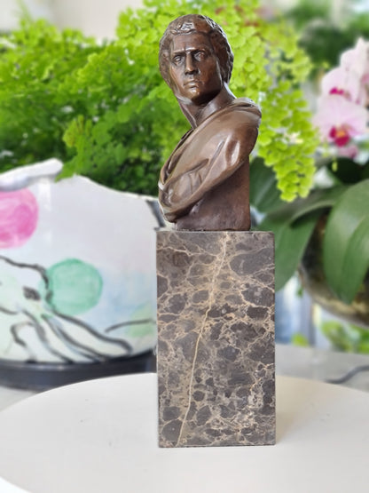 Bronze Sculpture of Caesar Augustus Bust on Marble Base