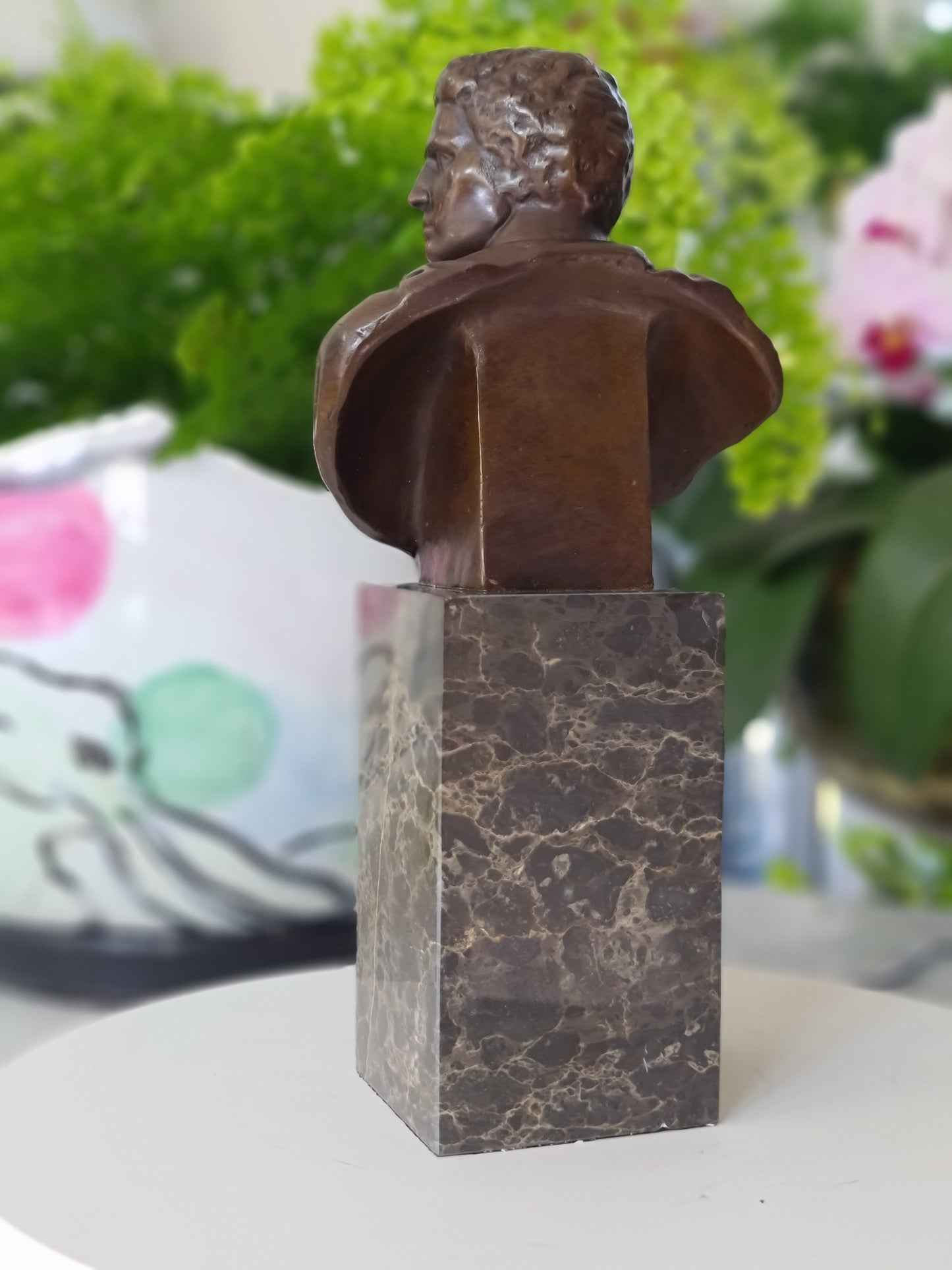 Bronze Sculpture of Caesar Augustus Bust on Marble Base