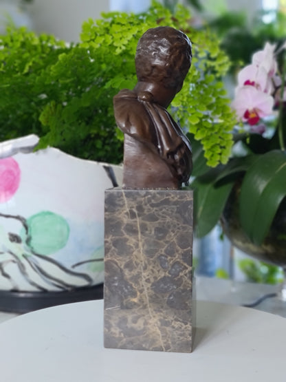 Bronze Sculpture of Caesar Augustus Bust on Marble Base