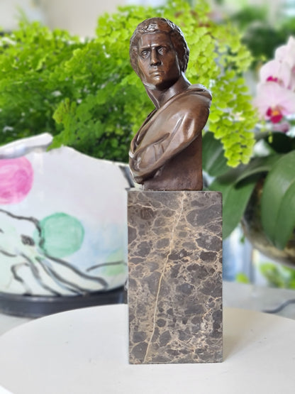 Bronze Sculpture of Caesar Augustus Bust on Marble Base