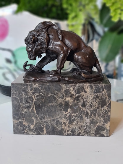 Snake & Lion Bronze Sculpture on marble base