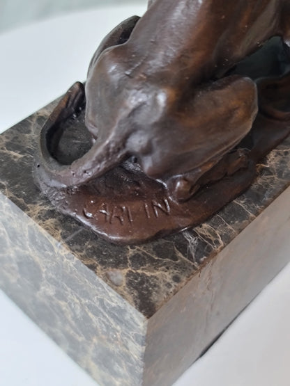 Snake & Lion Bronze Sculpture on marble base