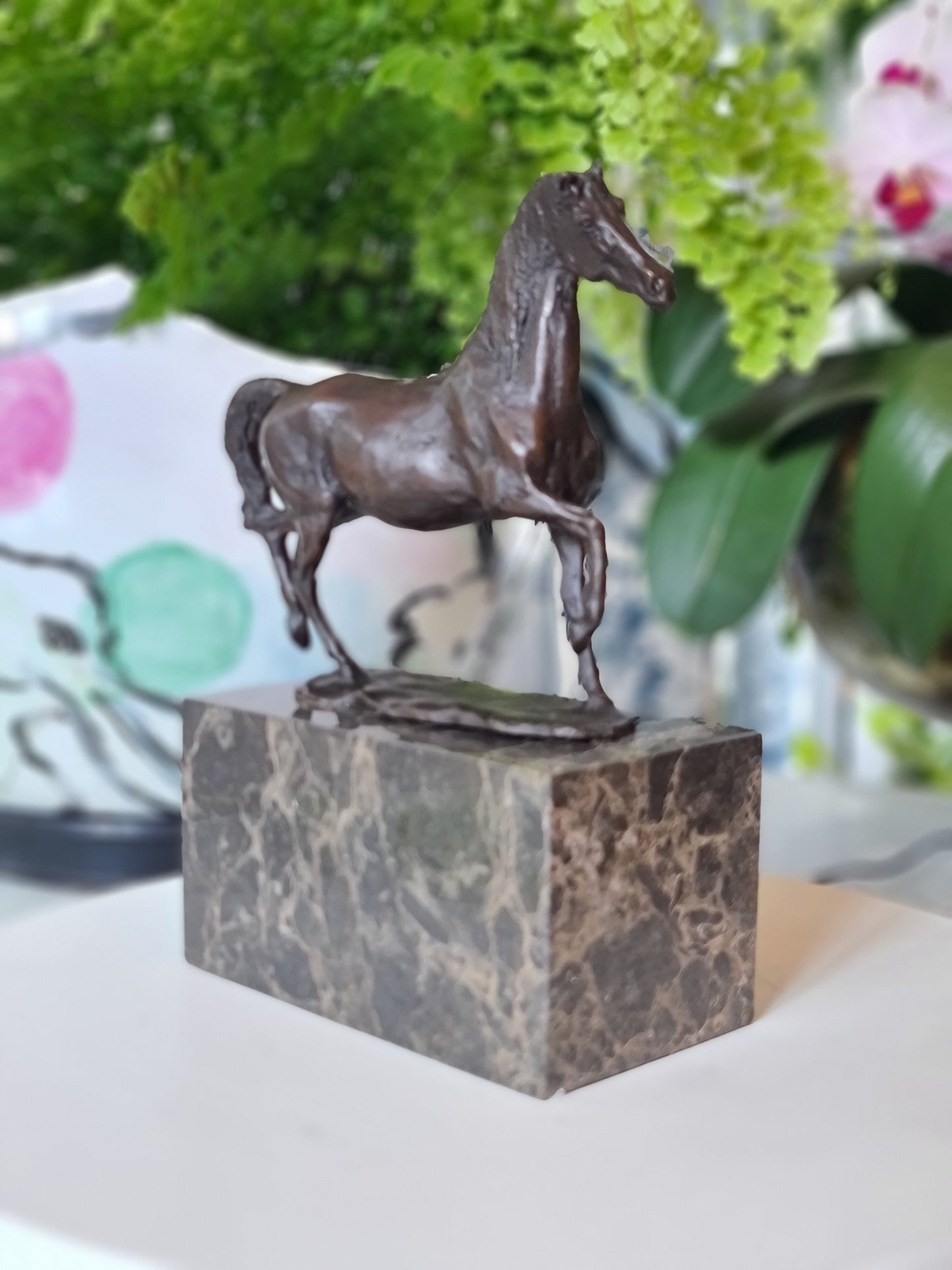 Bronze sculpture of Horse Galloping Artwork On Marble