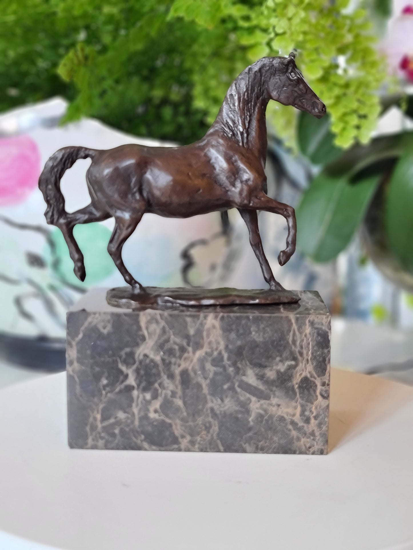 Bronze sculpture of Horse Galloping Artwork On Marble