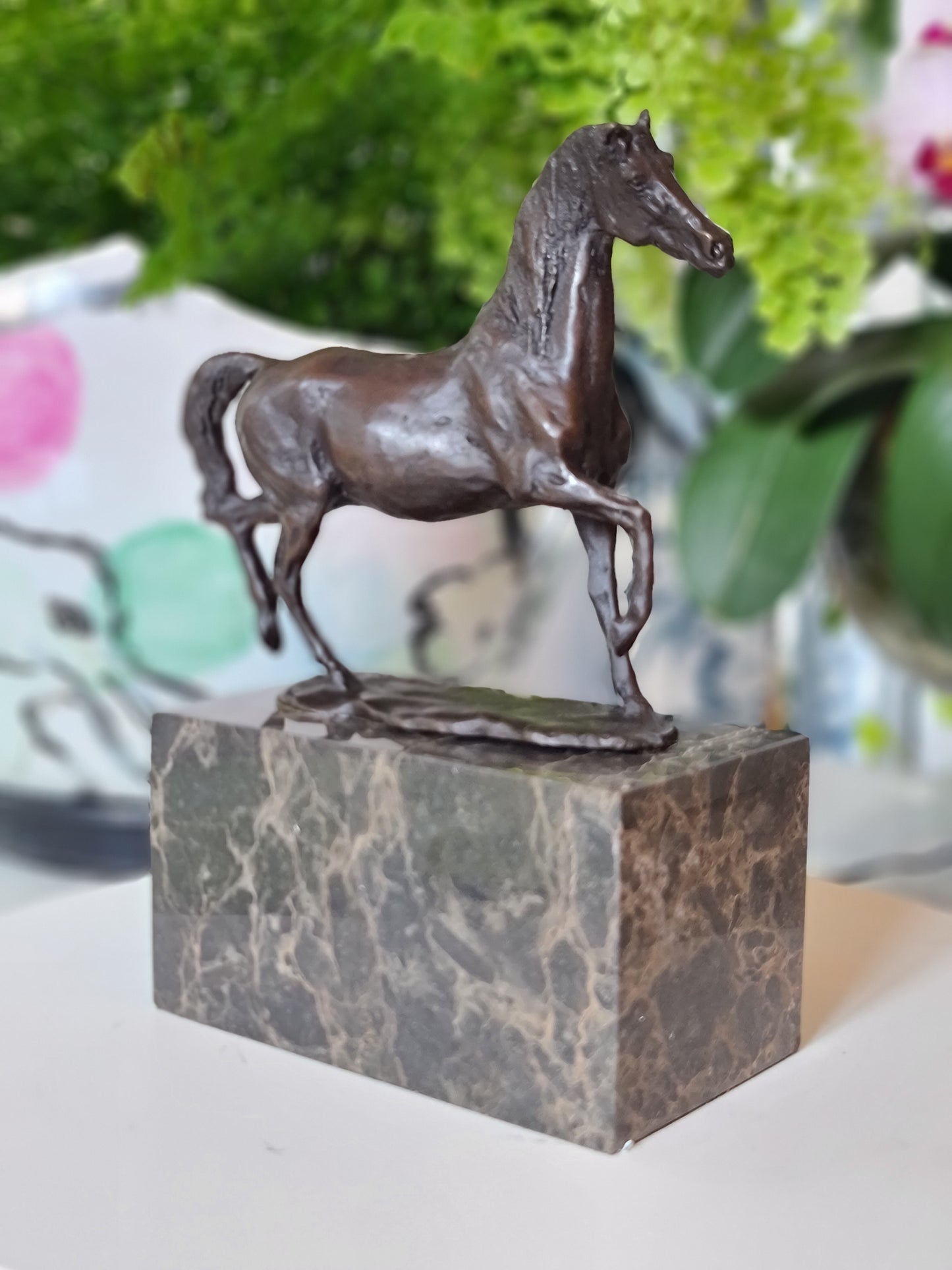 Bronze sculpture of Horse Galloping Artwork On Marble