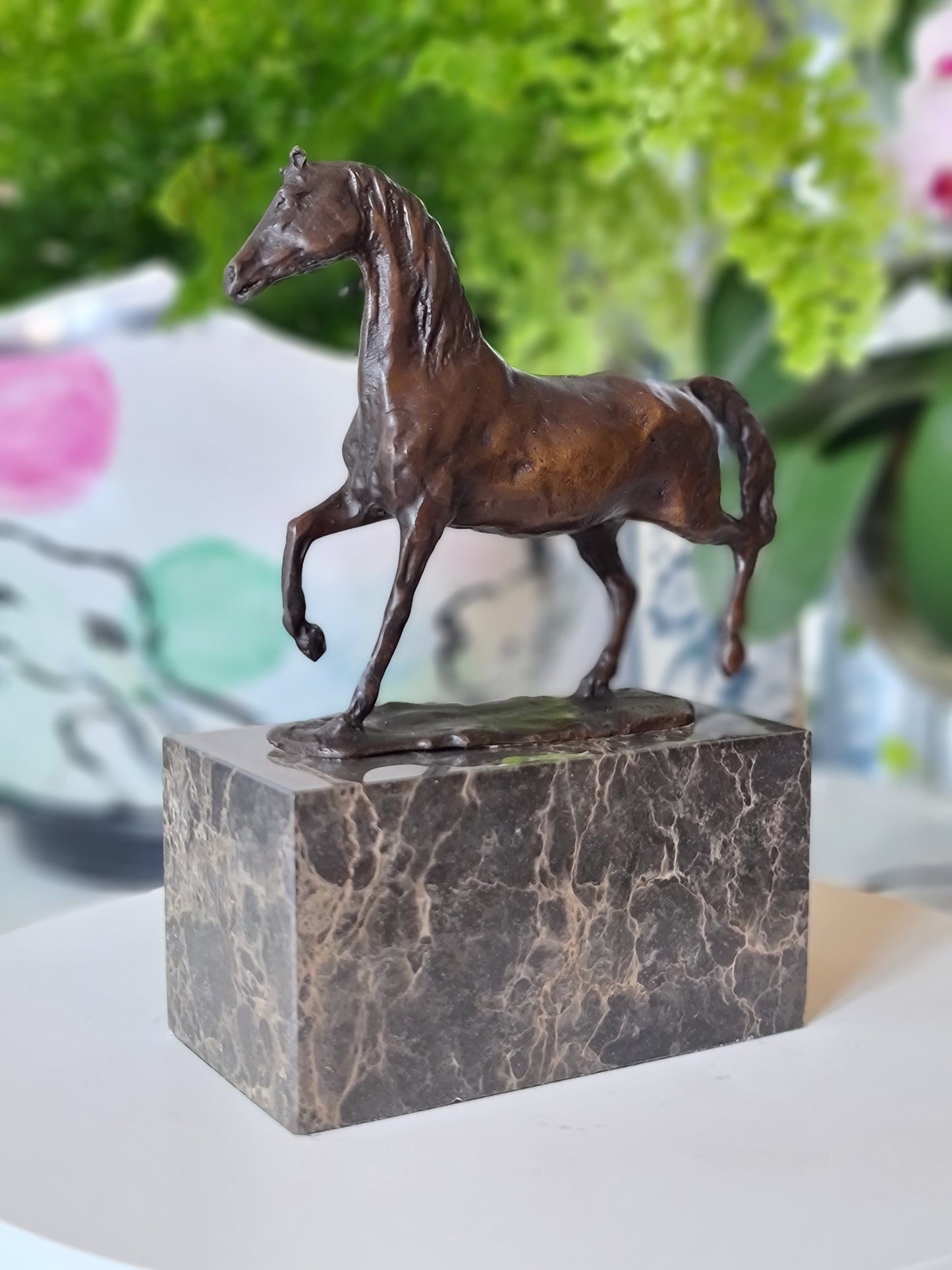 Bronze sculpture of Horse Galloping Artwork On Marble