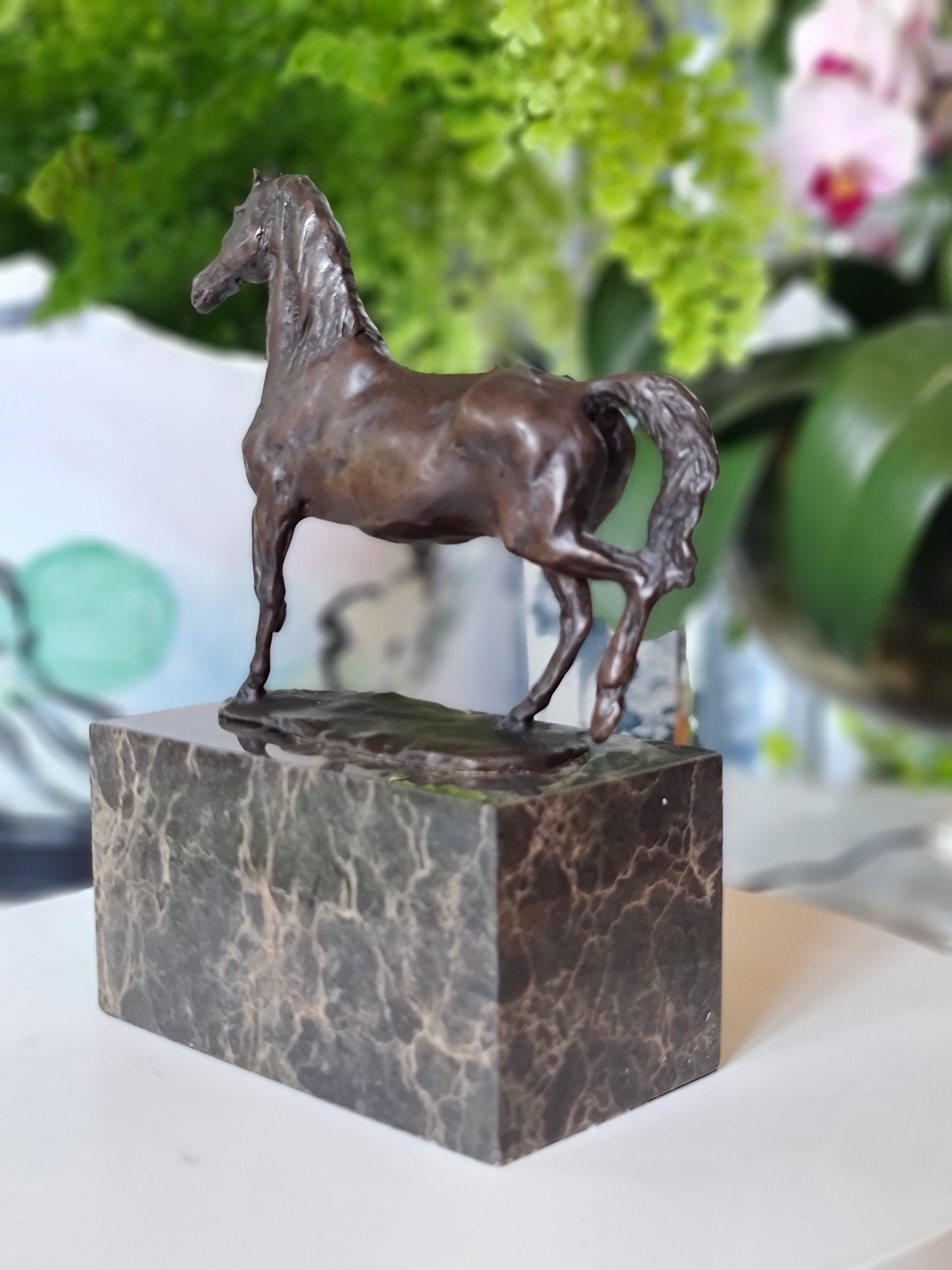 Bronze sculpture of Horse Galloping Artwork On Marble