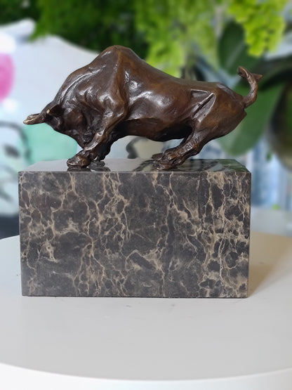  Bronze Statue Bull Fighting Sculpture on Marble Base
