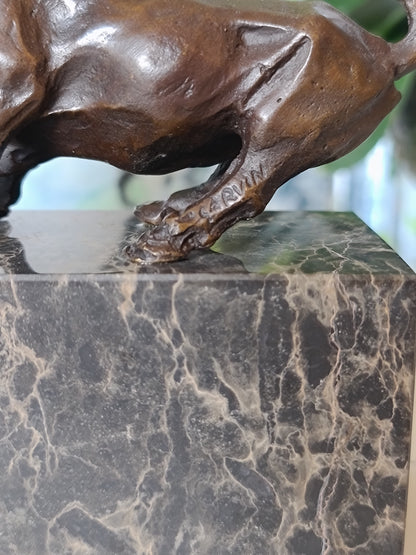  Bronze Statue Bull Fighting Sculpture on Marble Base
