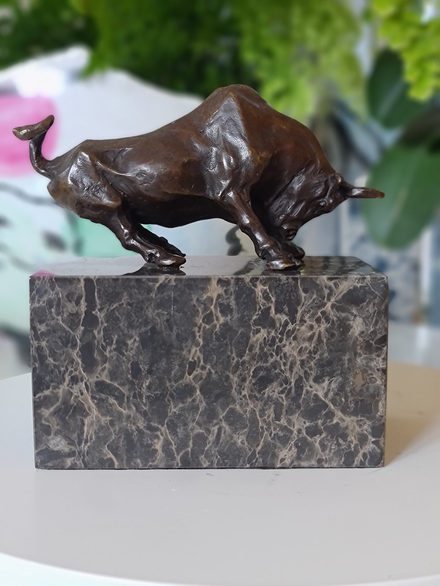  Bronze Statue Bull Fighting Sculpture on Marble Base