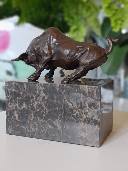  Bronze Statue Bull Fighting Sculpture on Marble Base