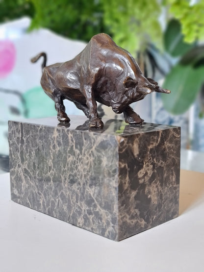  Bronze Statue Bull Fighting Sculpture on Marble Base