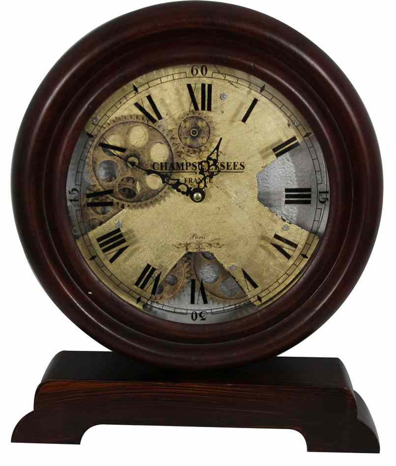 Champs Elysee France 30 Cm Antique Wooden Gear Table Clock
