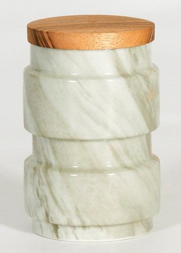 Large Carrera Marble Container with Wooden Cap