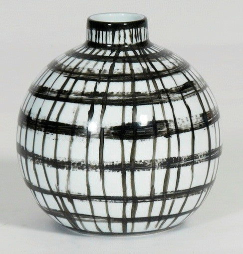 Small Hand painted Graphic Black and White Strips Vase