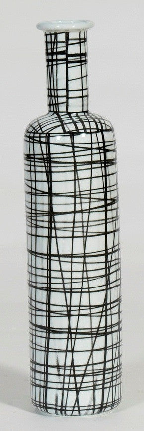 X-Tall Hand printed Vase, Graphic black & white pattern