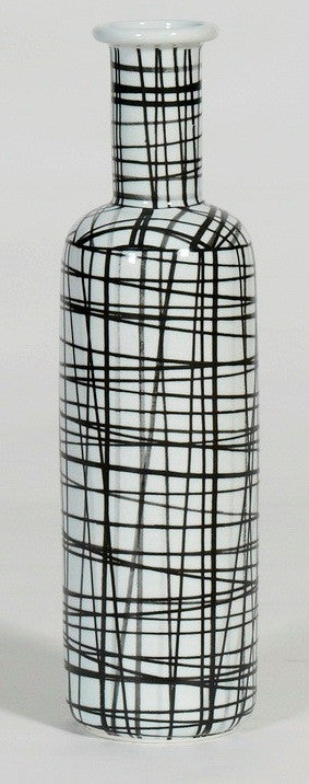 XX-Tall Hand painted Vase, Graphic black & white pattern