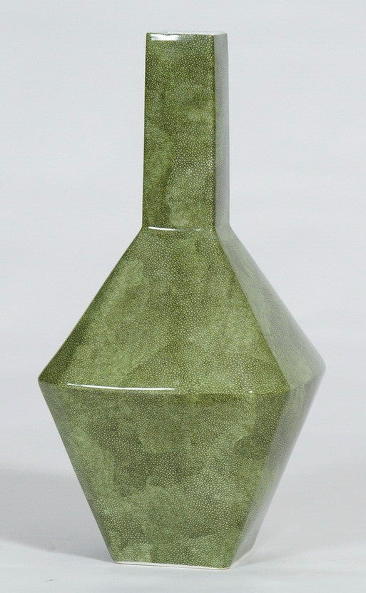 Large Geometric Green Shagreen Vase