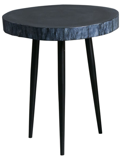 Medium Black Wood Slab Side Table with Metal Legs